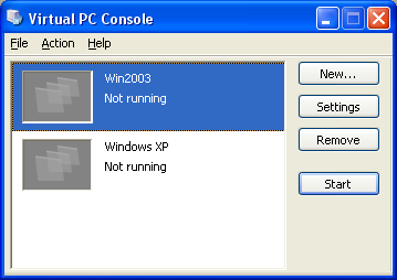 Virtual PC konsol vindue